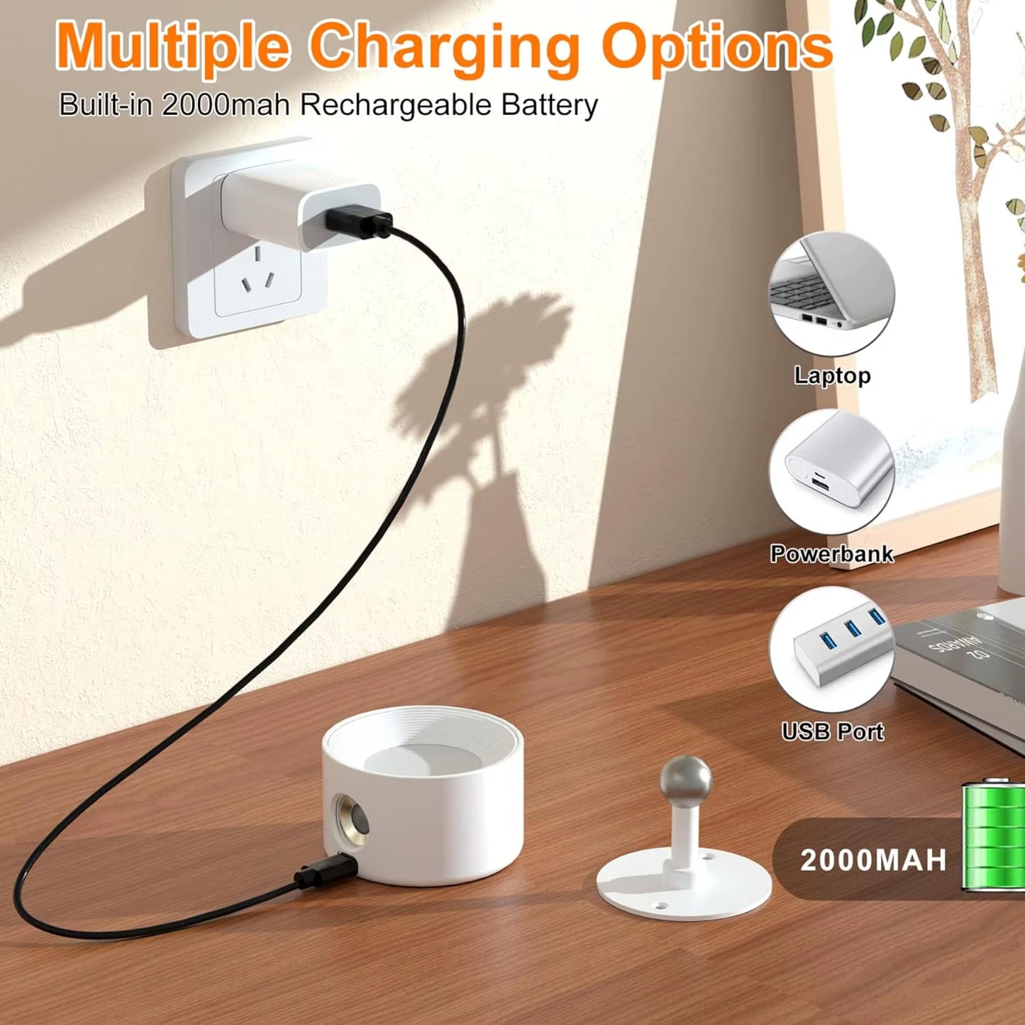 LED Wall Light Indoor Pack of 2, Wall Lamp Wall Lights 2000Mah Battery, 4 Brightness Levels,, Bedside Lamp