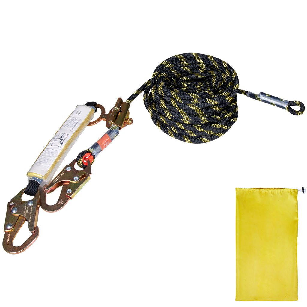 VEVOR Conjunto de línea de vida vertical, cuerda de protección contra caídas de 0.55 X 50 con tensión de rotura de 30 KN, cuerda de poliéster para tejados con ganchos de seguridad de acero, anticaídas y absorbedor de energía, cumple con ANSI
