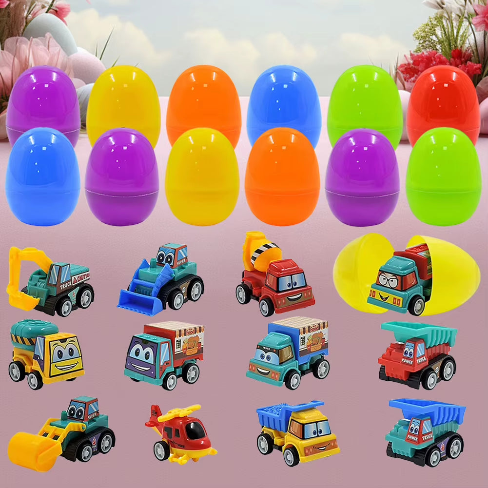 12/20 Pack Easter Basket Stuffers with Pull Back Cars Surprise Easter Eggs for Easter Egg Hunt Game Classroom Prize