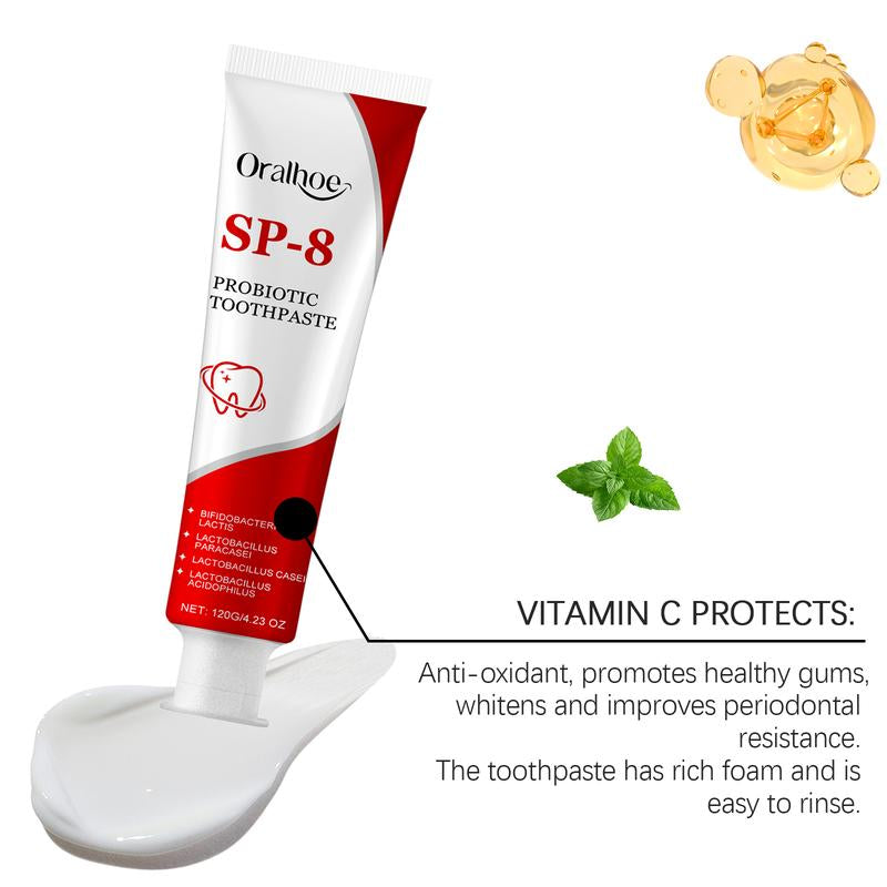 Sp-8 Probiotic Brightening White Toothpaste for Deep Cleaning and Care of Teeth,Oral Care,Whitening,Stain Removal,Brightening White Mint Toothpaste