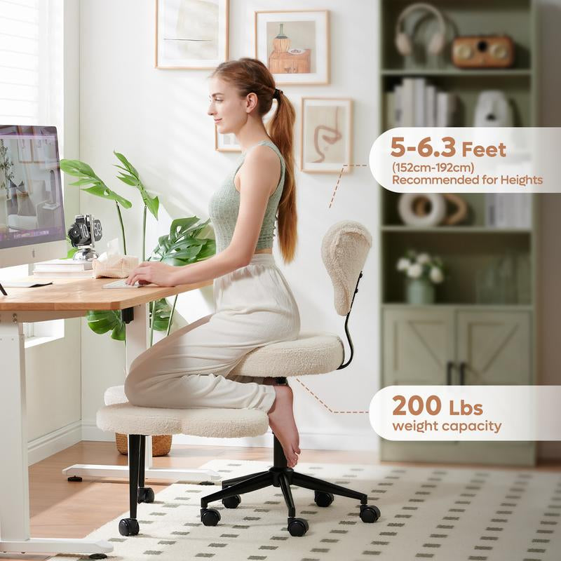 Pinmoco Ergonomic Cross Legged Swivel Chair - Adjustable Height, Teddy Fabric, Back Support, Versatile for Home & Office Use