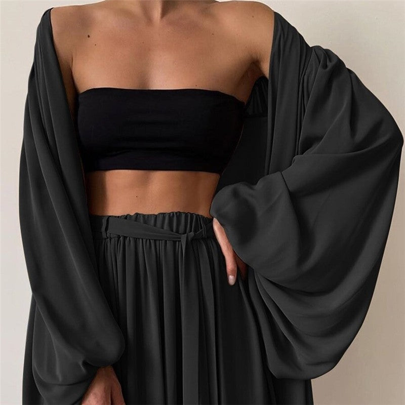 Solid Color Camisole Long Sleeve Jacket And Pants Set Shop1103320181 Store