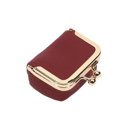 Women'S Solid Color PU Leather Jewelry Box, Ring, Necklace, Earring Storage Mini Coin Wallet Small Bag Kiss Lock
