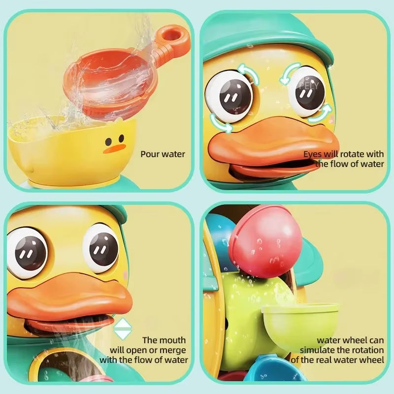 Kids Shower Bath Toys Cute Duck Bathtub Toys for Toddlers 1-4 Years Old with Rotating Water Wheels Bathroom Power Suction Water