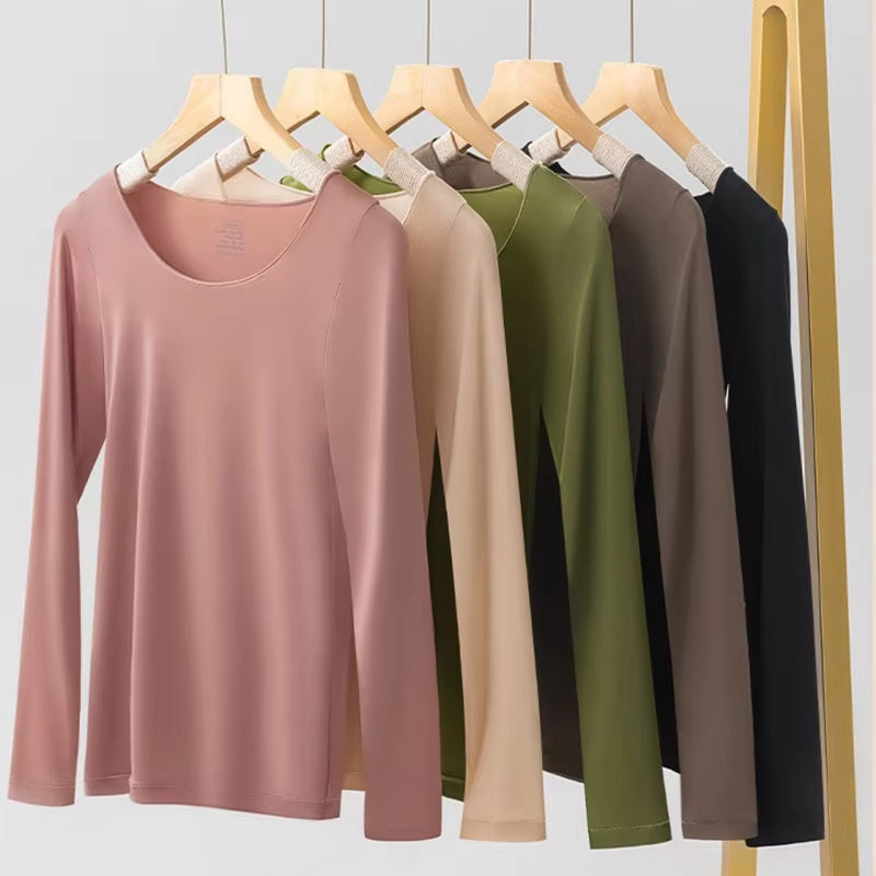 Women'S Seamless Thermal Underwear Ultra-Thin Set Breathable Comfortable Long Sleeve Slim Fit Base Top Highly Elastic Set