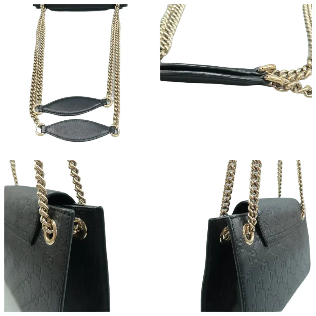 Gucci Emily Medium GG Guccissima Patent Leather Chain Shoulder Bag Black CH Overseas International Flagship Store
