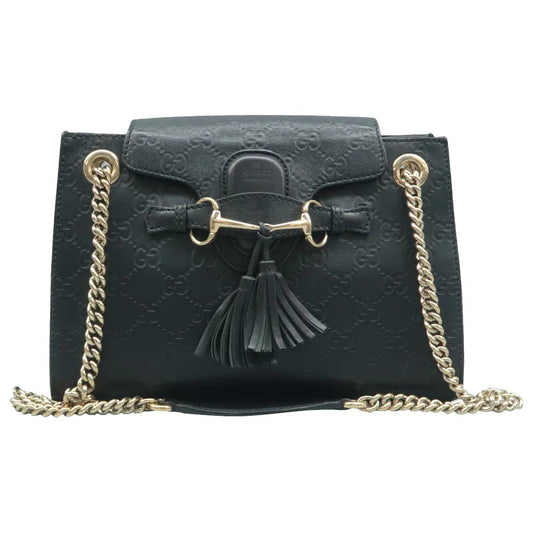 Gucci Emily Medium GG Guccissima Patent Leather Chain Shoulder Bag Black CH Overseas International Flagship Store