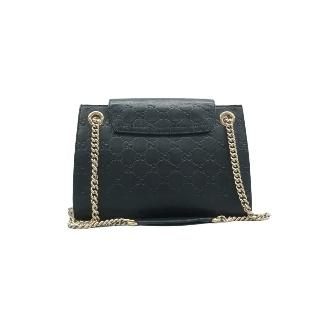 Gucci Emily Medium GG Guccissima Patent Leather Chain Shoulder Bag Black CH Overseas International Flagship Store