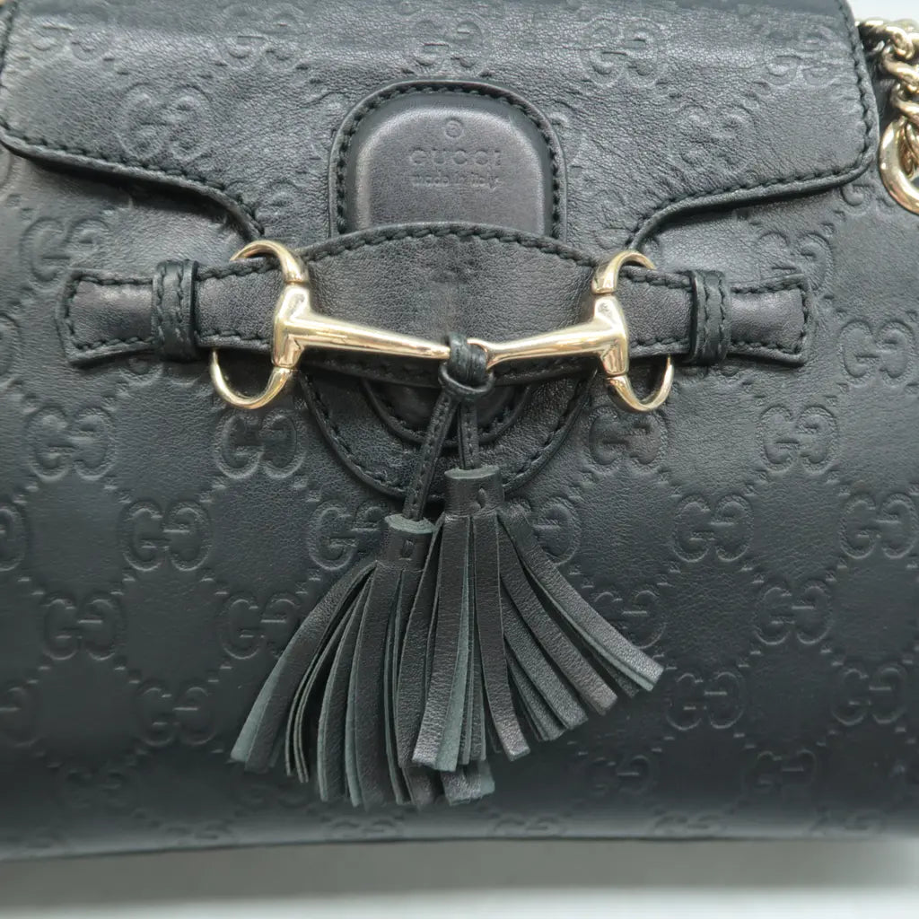 Gucci Emily Medium GG Guccissima Patent Leather Chain Shoulder Bag Black CH Overseas International Flagship Store