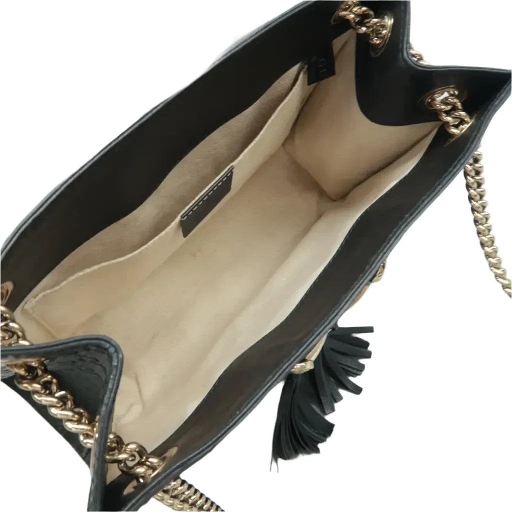 Gucci Emily Medium GG Guccissima Patent Leather Chain Shoulder Bag Black CH Overseas International Flagship Store