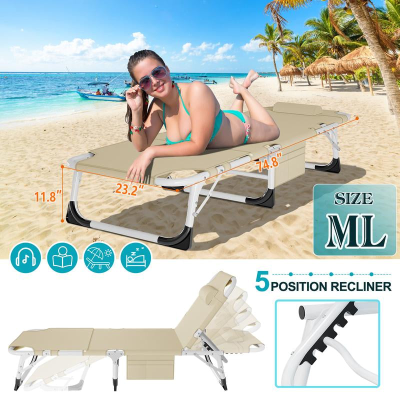 Docred Face down Tanning Chair with Cushion,Oversized 5-Position Recliner, Detachable Pillow, Portable Chaise Lounge for Sunbathing, Beach, Pool, Camping