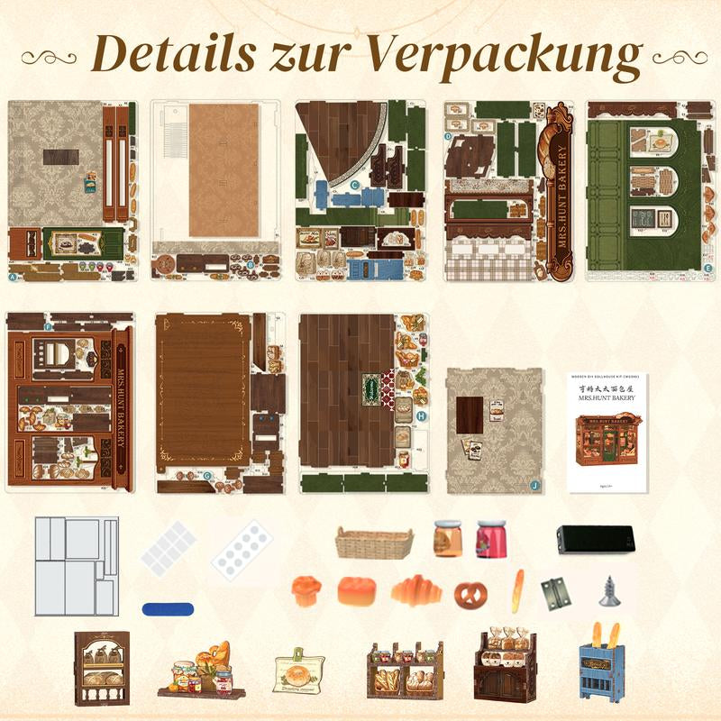 【MRS.HUNT BAKERY】CUTEBEE Dollhouse Miniature with Furniture, DIY Wooden Dollhouse Kit plus Dust Proof, Creative Room Idea