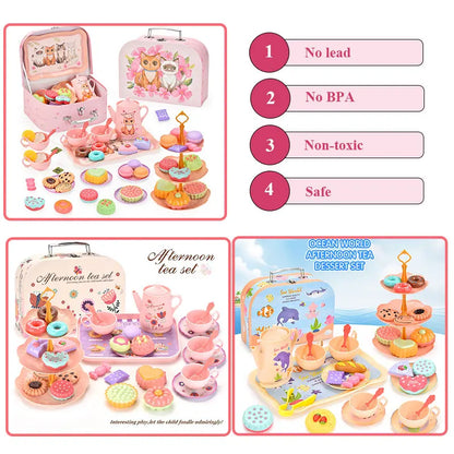 7 Afternoon Tea Sets Kid Pretend Play Toys Girls Play House Kitchen Food for Children Party/Picnic Gift Simulation Cup Cake