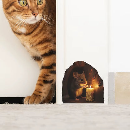 Cartoon Cute Little Mouse Hole Wall Stickers Kids Room Decoration PVC DIY Bedroom Mural Mous Reading Cooking Home Decor Declas