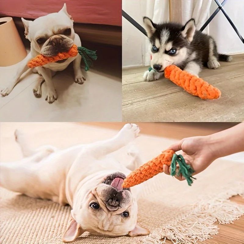 Pet Chew Toy With Carrot Cotton Rope For Small Dogs - Durable Knot Toy, Interactive Game For Dog And Cat Teeth Cleaning Shop1103308182 Store