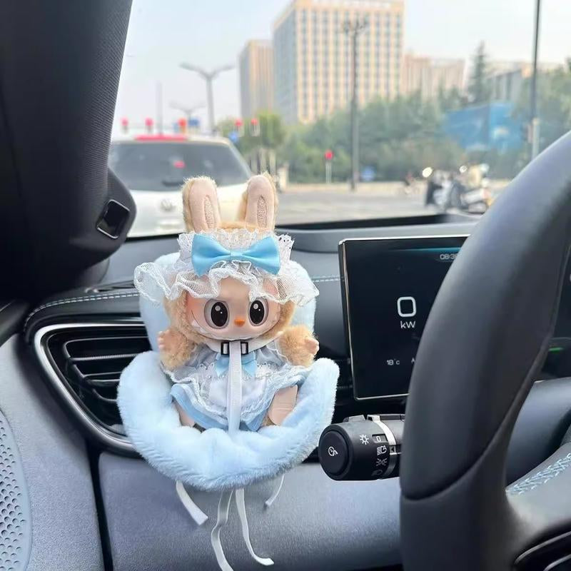 Labubu Car Seat for Dolls with Soft Furry Cushion, Air Vent Clip and Desktop Stand, Cute and Functional Car Ornament for Labubu Fans and Doll Collectors