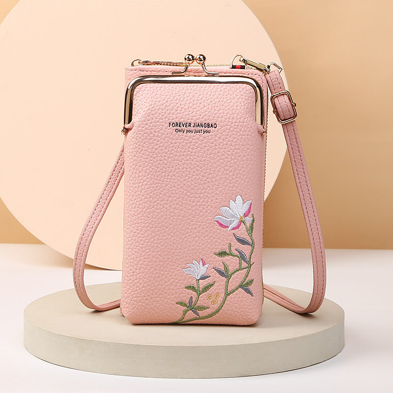 Embroidered Flower Phone Crossbody Bag with Lock - Shoulder Wallet HYX Fashion Life Store