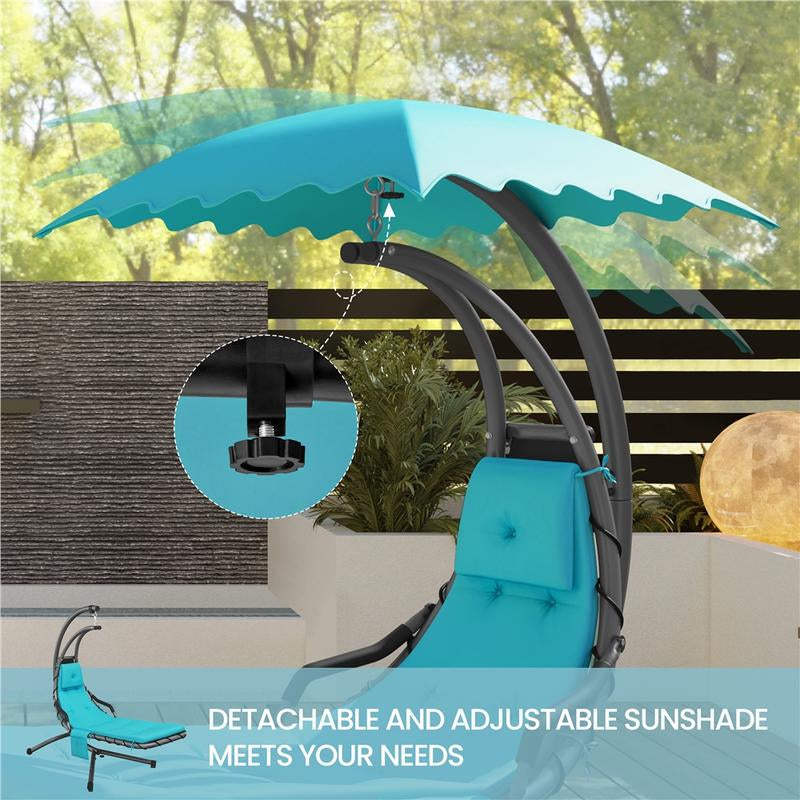 Yaheetech Outdoor Hanging Chaise Lounger with Stand, Swinging Lounge Chair with Built-In Pillow and Removable Canopy, 265 Lb Capacity