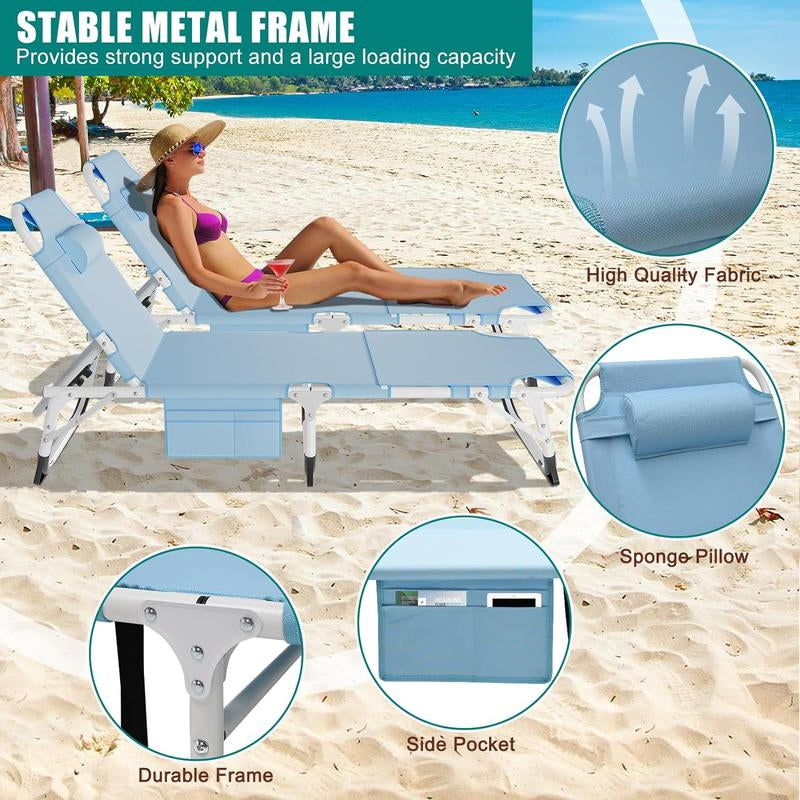 Docred Face down Tanning Chair with Cushion,Oversized 5-Position Recliner, Detachable Pillow, Portable Chaise Lounge for Sunbathing, Beach, Pool, Camping