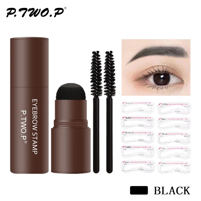 PTWOP One Step Eyebrow Stamp Shaping Kit Set Waterproof Women Makeup Brows Stencil and Kit Tattoo Eyebrow Brush Shipping Free