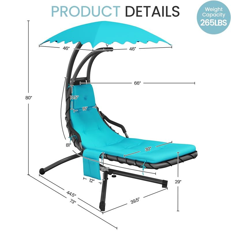 Yaheetech Outdoor Hanging Chaise Lounger with Stand, Swinging Lounge Chair with Built-In Pillow and Removable Canopy, 265 Lb Capacity
