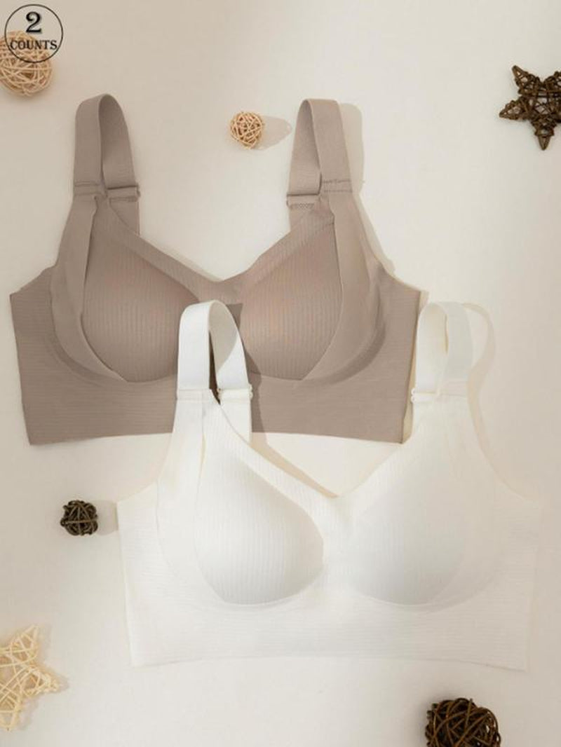 Women'S Solid Color Seamless Wireless Bra, High Stretch Breathable Comfortable Adjustable Strap Triple-Breasted Bra, Softness Lingerie Top for Daily Wear, Elegant, Underwear for Women