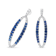 View details for 18K White Gold 1.11 Cttw Blue Round Diamond and Blue Sapphire Openwork Oval Shaped Dangle Earrings (F-G Color, VS1-VS2 Clarity)