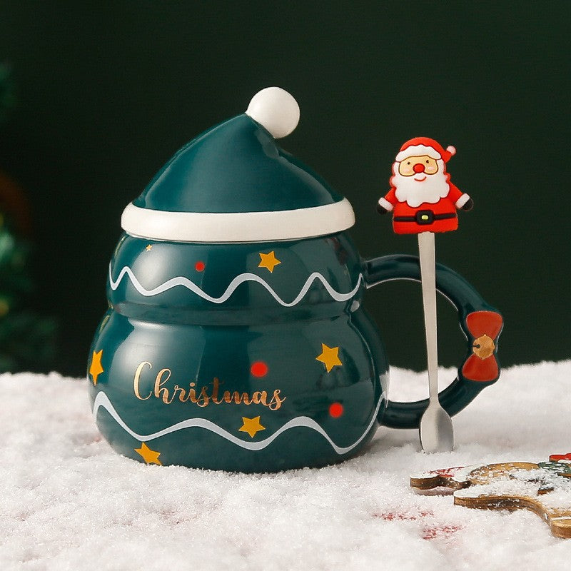 Christmas Ceramic Covered Spoon Large Capacity Mug Set