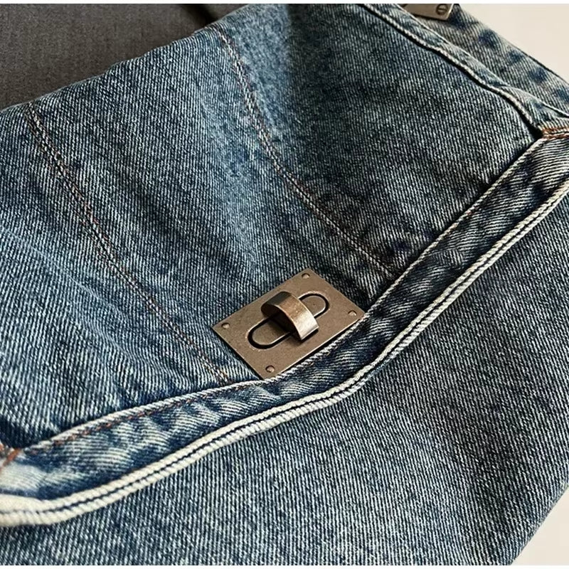 Solid Color Denim Canvas Shoulder Bag Multi Functional Fashionable Shoulder Bag Minimalist Casual Bag American Retro Handbag