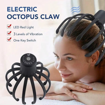 Electric Octopus-Shaped Scalp Massager, Hand-Free Head Scratcher for Relieving Hair Stimulation. Rechargeable and Stress Relief