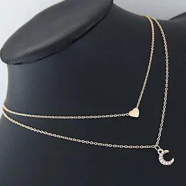 View details for Moon and Heart Two Layer Necklace Moon and Heart Two Layer Necklace