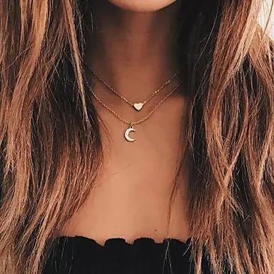 View details for Moon and Heart Two Layer Necklace Moon and Heart Two Layer Necklace
