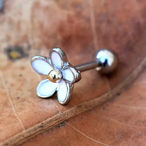 Surgical Steel Sweet White Daisy Flower Cartilage Earring Peridot