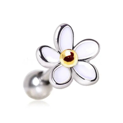 Surgical Steel Sweet White Daisy Flower Cartilage Earring Peridot