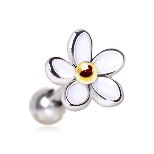 Surgical Steel Sweet White Daisy Flower Cartilage Earring Peridot