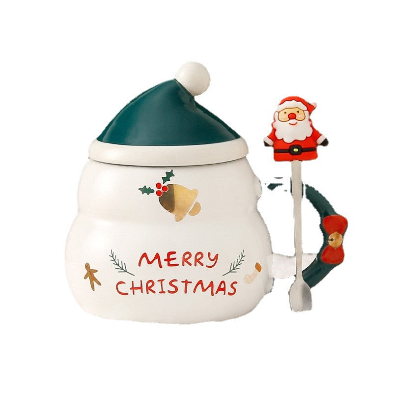 Christmas Ceramic Covered Spoon Large Capacity Mug Set