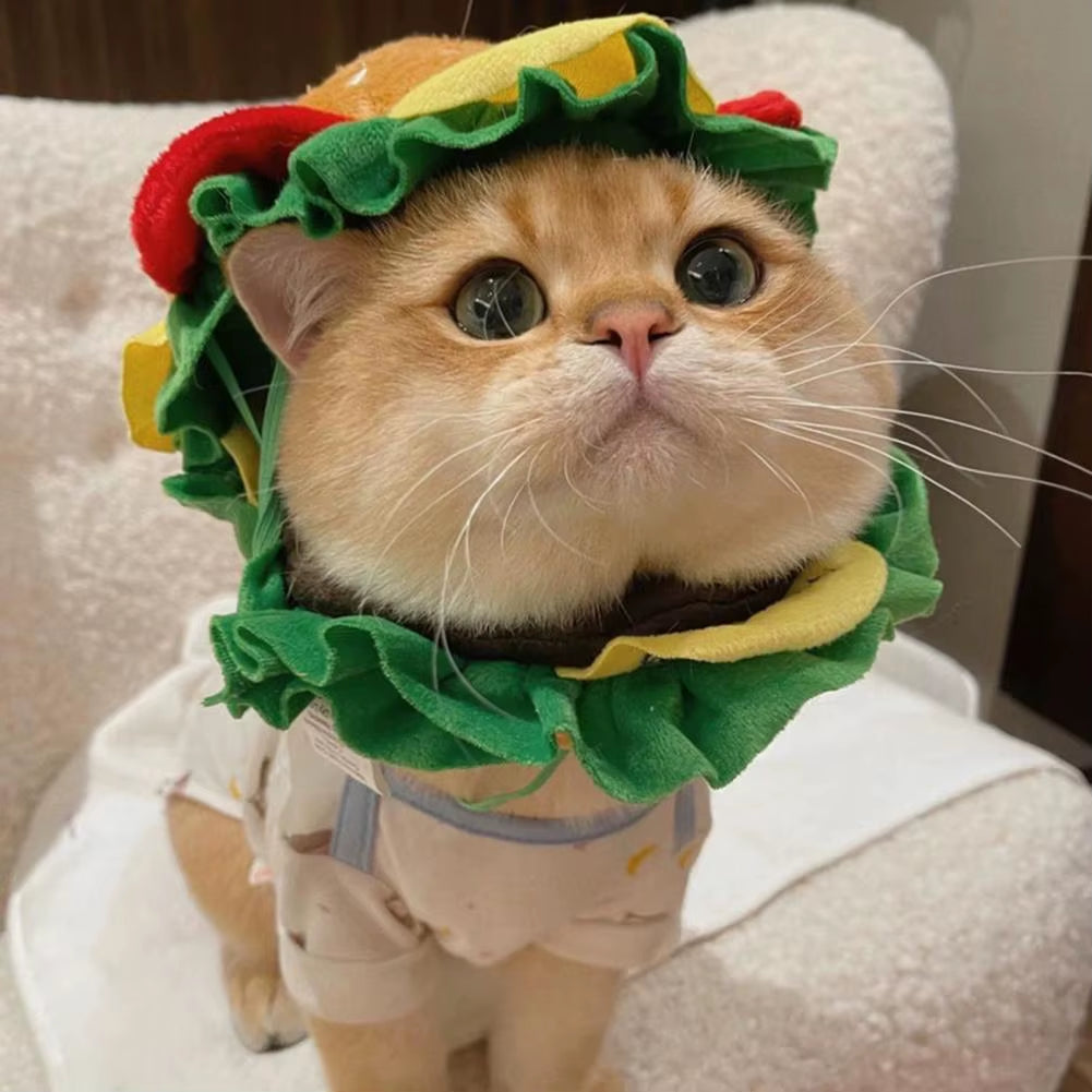 Burger-Shaped Pet Hat Pet Burger Hat Funny Hamburg Shape Pet Hat for Dogs Cats Adjustable Headgear Costume for Photography Props