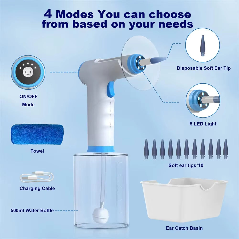 Ear Wax Cleaner Earwax Removal Water Powered Ear Cleaner Water Resistant Ear Cleaner Earwax Removal Kit with Ear Washer 4 Mode