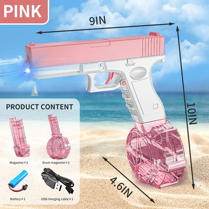2025 NEW Electric Water Shooter, Water Blaster Swimming Pool Toys for Adults Kids Automatic Blaster with Light 32 FT Long Range Rechargeable Waterproof