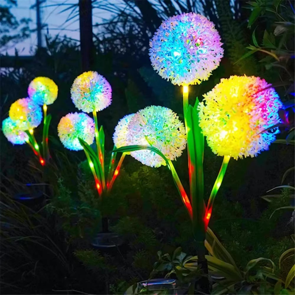 Solar Outdoor Dandelion Lights, LED Color Scallion Ball Lights, Lawn Lights, for Garden, Patio, Walkway, Lawn Decoration