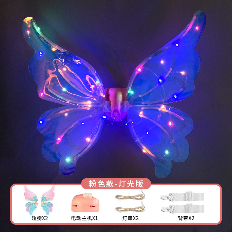 Alas de mariposa eléctricas infantiles con luz, decoración de espalda, juguete de angelito hada