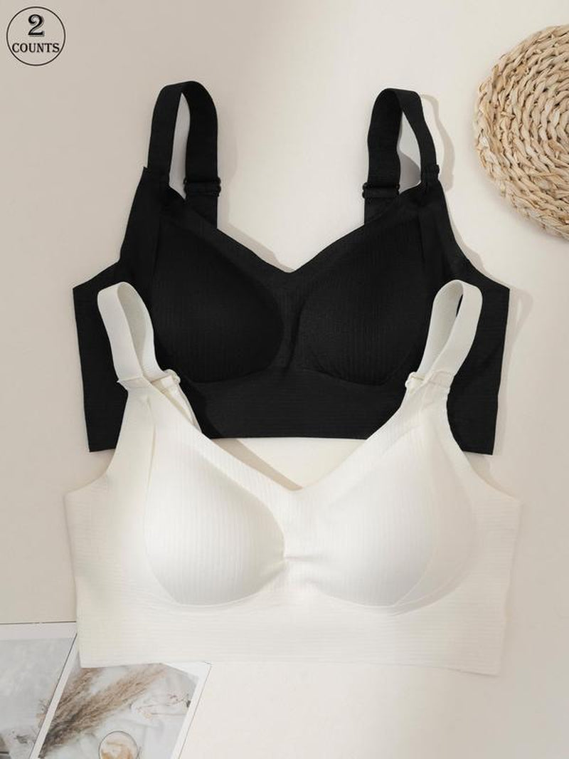 Women'S Solid Color Seamless Wireless Bra, High Stretch Breathable Comfortable Adjustable Strap Triple-Breasted Bra, Softness Lingerie Top for Daily Wear, Elegant, Underwear for Women