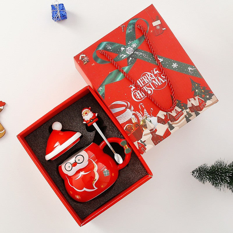 Christmas Ceramic Covered Spoon Large Capacity Mug Set