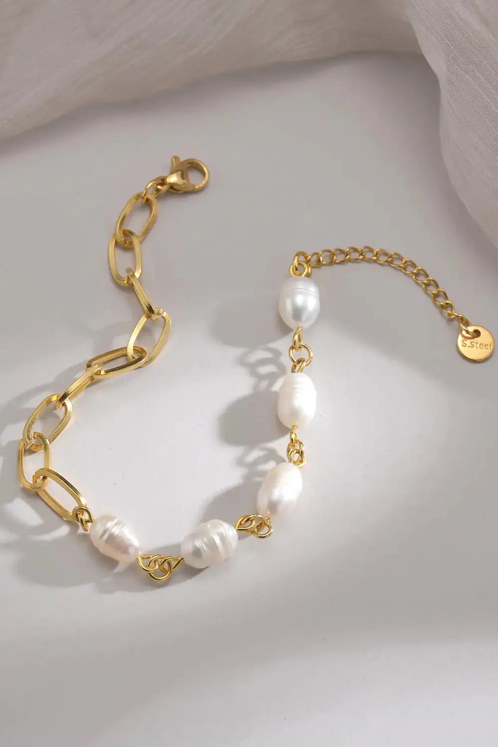 View details for Half Pearl Half Chain Stainless Steel Bracelet Half Pearl Half Chain Stainless Steel Bracelet
