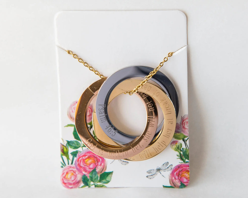  Personalized Scripture Rings Necklace, Custom Christian Russian Rings