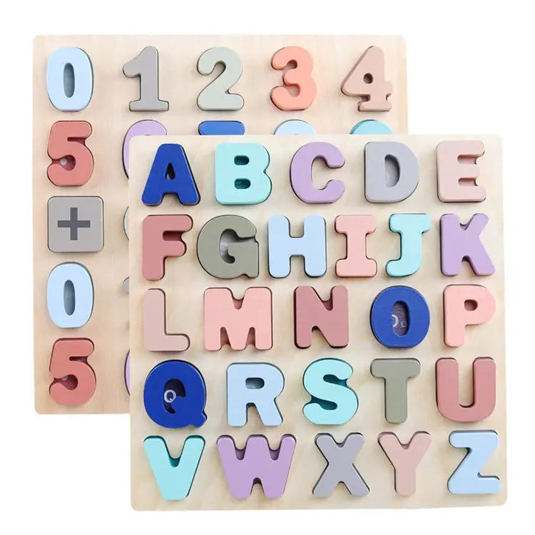 Puzle de madera con números y letras | Aprendizaje del abecedario para niños pequeños