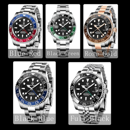 ELEGANCE® P1662 Men Watch Automatic Mechanical GMT Wristwatch Sapphire Glass Stainless Steel 100M Waterproof PAGANI DESIGN Men Watch Store