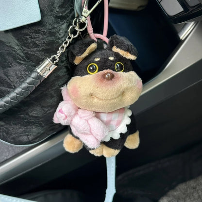 Llavero de muñeca con colgante de abeja y cachorro con sombrero