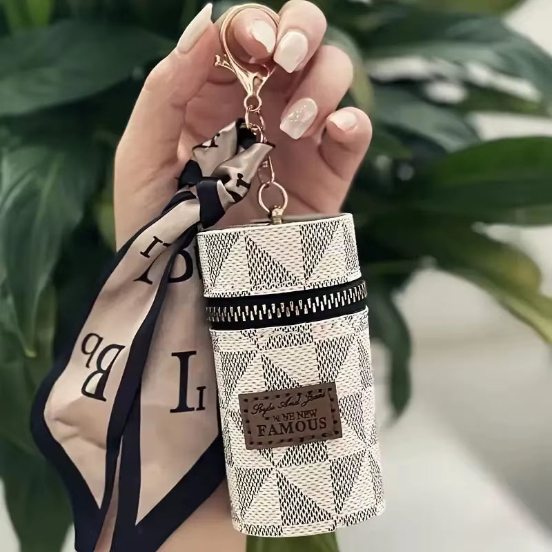 Mini Retro Coin Purse, Classic Pouch with Scarf Decor, Zipper Portable Multifunctional Lipstick Bag Vintage Flower Leather