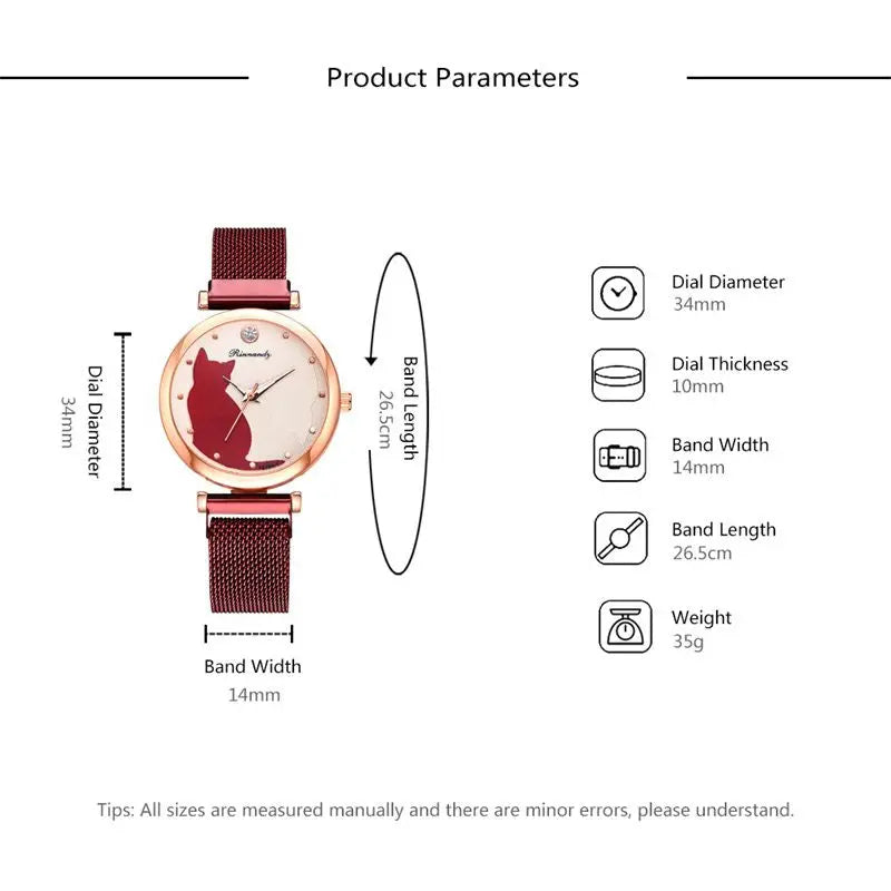 Conjunto de relojes de moda para mujer, 5 unidades, reloj de pulsera de cuarzo, correa de malla, esfera de gato